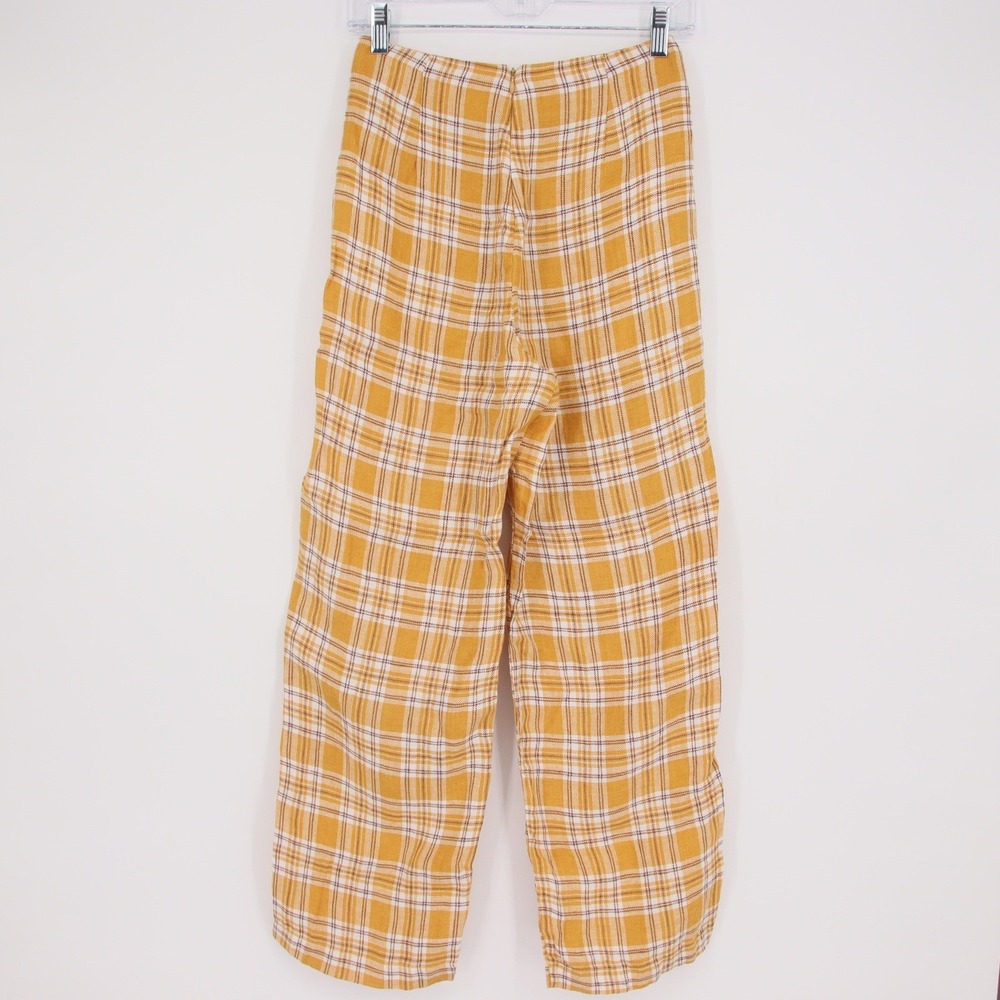 Reformation Women's Yellow Plaid Linen Noble Pants & Atlas Crop Top Set Size 2 - Picture 10 of 10
